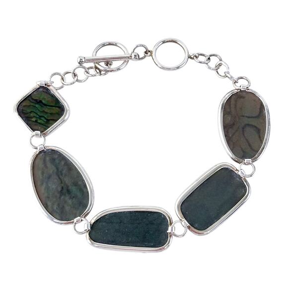 Abalone Link Bracelet | Vintage Sterling Silver 925 | 7"-8" - Picture 3 of 5